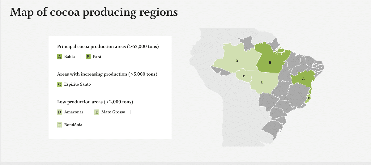 map cacao growing regions in Brazil